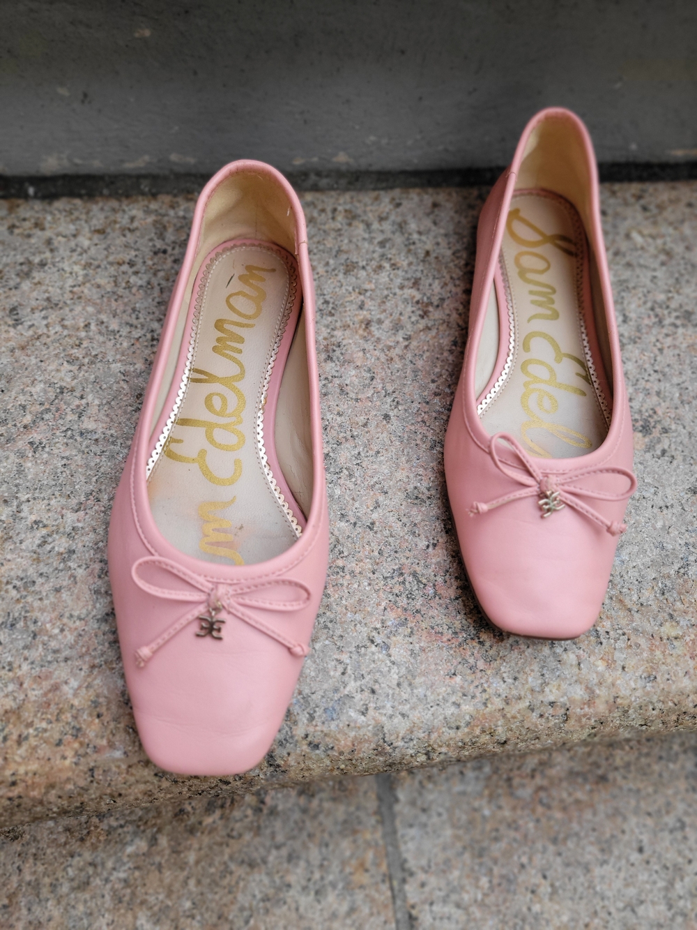Sam Edelman Pink Leather Ballet Flats Square Toe Bow  Size 7
